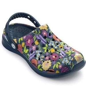 Joybees Active Clog Sandal Navy Painted Floral Adult Sandal Unisex Size W 9 M 7